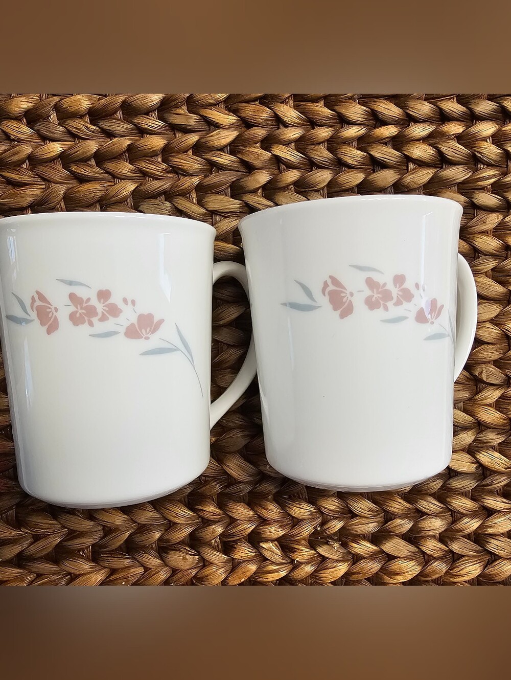 Corningware Corell White Mugs with Pink Floral Design "Silk Blossom Set Of 2